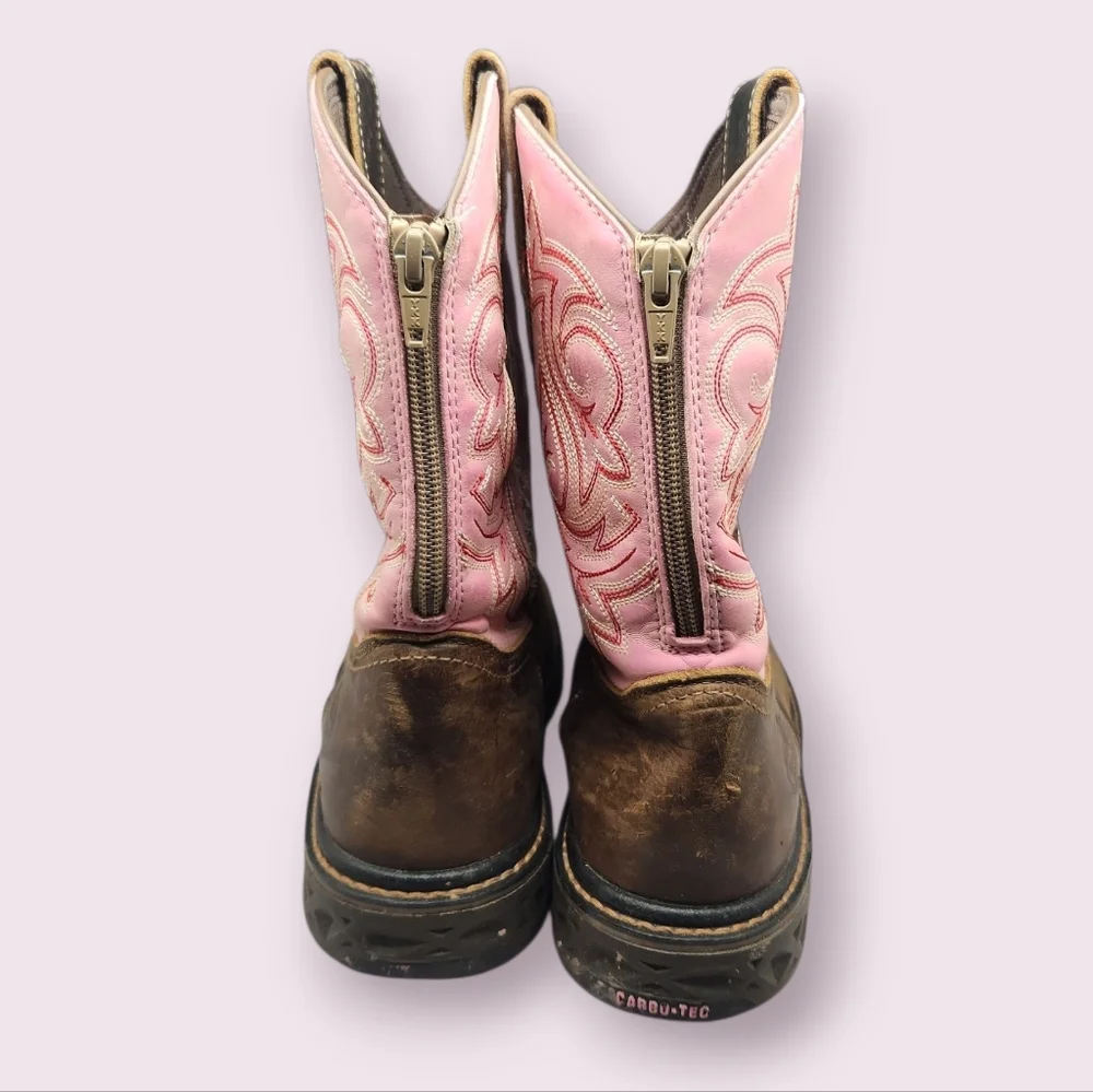 Georgia Boot Square Toe Leather Cowgirl‎ Boots Pink Girls Size 7